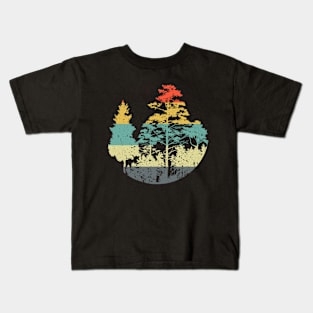 vintage sunset forest trees Kids T-Shirt